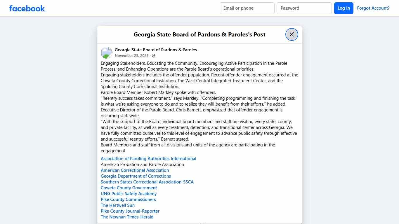 Engaging... - Georgia State Board of Pardons & Paroles Facebook