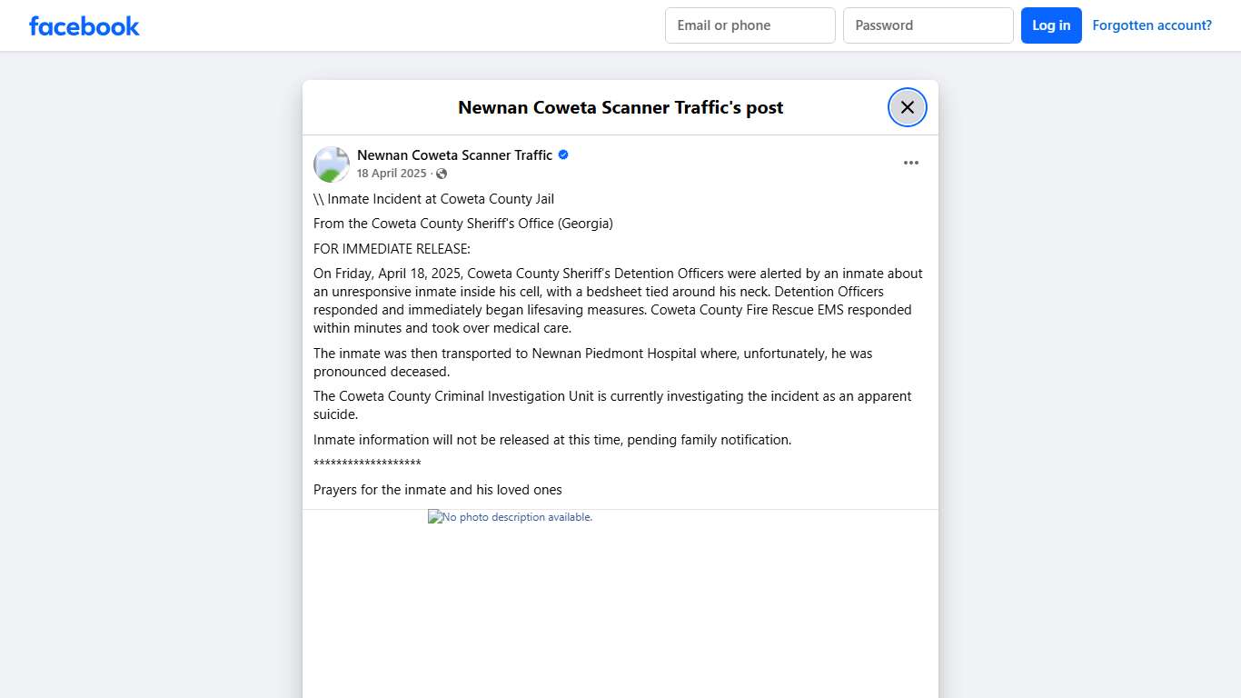 \\ Inmate Incident at... - Newnan Coweta Scanner Traffic Facebook
